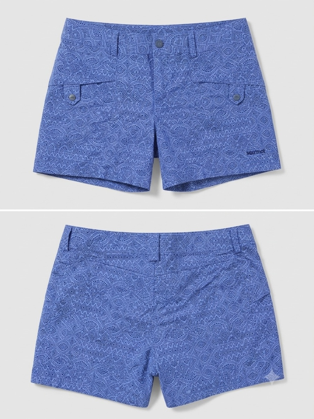 Marmot Women's Printed Stretch Trail Shorts, Blue Geometric, Cotton Blend